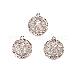 304ステンレスペンダント  聖母マリアとフラットラウンド  アンティークシルバー  21x18x3mm  穴：1.6mm&nbsp;STAS-CJ0003-06