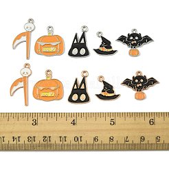 10pcs10スタイルハロウィーンテーマ合金エナメルペンダント  白金/ゴールデン  混合図形  17.5~29.5x15~26x1mm  穴：1.6~2mm  1個/スタイル&nbsp;ENAM-FS0003-84
