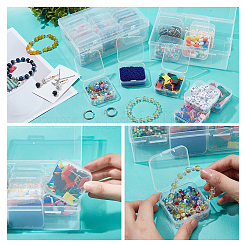 長方形 pp プラスチック ビーズ オーガナイザー収納ボックス 12 個の小さなプラスチック製のヒンジ付き蓋ビーズ コンテナー  ホワイトスモーク  大きな箱：11x16.5x6cm&nbsp;CON-WH0088-32