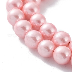 シェルパールビーズ連売り  虹メッキ  グレードA  ラウンド  ピンク  8mm  穴：1mm  約51個/連  16インチ&nbsp;BSHE-L025-06-8mm