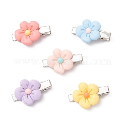 女性用、女の子用、樹脂製ワニ口ヘアクリップ5個  花  ミックスカラー  35x23x10mm&nbsp;PHAR-JH00137