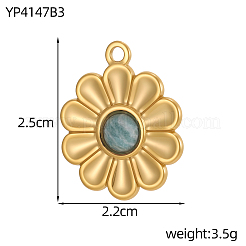 304ステンレススチールと天然石のペンダント  花のチャーム  長持ちメッキ  イオンプレーティング（ip）  18KGP本金メッキ  25x22mm  穴：1.5mm&nbsp;STAS-OY012-27G