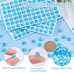 336個の電気メッキガラスビーズ  フル虹メッキ  多面カット  ロンデル  ドジャーブルー  7.5x5.5mm  穴：1.4mm  336個/セット&nbsp;EGLA-WH0007-01D