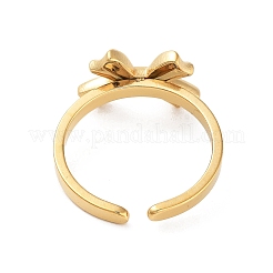 女性用304ステンレススチールオープンカフリング  蝶結び  18KGP本金メッキ  調整可能  蝶結び：10x15mm&nbsp;RJEW-Z044-01G-01