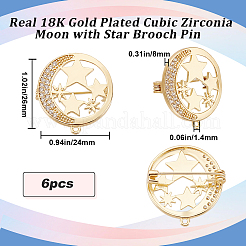 6Pcs Clear Cubic Zirconia Moon with Star Brooch Pin&nbsp;JEWB-BBC0001-02