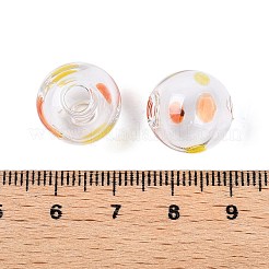 透明な手作り吹きガラスグローブビーズ  波点模様  ラウンド  オレンジ  13.5~14.5x14~15mm  穴：1~2mm&nbsp;GLAA-T012-17B