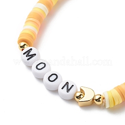9個9スタイル手作りポリマークレイヘイシサーファーストレッチブレスレットセット  Word Love スタームーン アクリル ビーズ スタッカブル プレッピー ブレスレット 女性用  ミックスカラー  内径：1-7/8インチ（4.9cm）  1個/スタイル&nbsp;BJEW-JB08863
