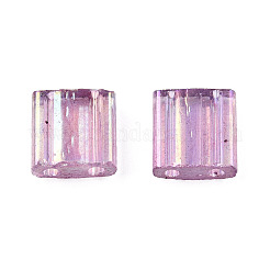 メッキ 2 穴透明ガラス シード ビーズ  長方形  オールドローズ  5x5x2mm  穴：0.8mm&nbsp;LS-SEED-N004-008