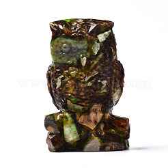 フクロウが組み立てた天然ブロンザイトと合成インペリアルジャスパーモデルオーナメント  デスクホームディスプレイデコレーション用  ミックスカラー  49~50x31x22~23mm&nbsp;G-N330-63