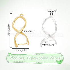 24個 2色ラックメッキ真鍮アイスピックピンチベイル  ツイスト  ミックスカラー  32x13x8mm  穴：2mm  ピン：0.5mm&nbsp;KK-UN0002-55