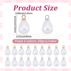 ABSプラスチックパールペンダント  ティアドロップチャーム  合金ループ付き  プラチナ·ゴールデン  13x8mm  穴：1.6mm  100pc  2スタイル&nbsp;FIND-BM0001-56C