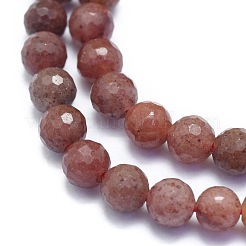 天然石ストロベリークォーツビーズ連売り  ラウンド  ファセット（128ファセット）  6mm  穴：0.8mm  約64個/連  15.35インチ（39cm）&nbsp;G-K310-A08-6mm