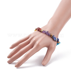 Natural & Synthetic Mixed Gemstone Chips Beaded Stretch Bracelet&nbsp;BJEW-JB08074