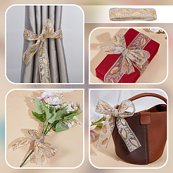 ポリエステル 羽根模様リボン  布ドレス縫製アクセサリー  ゴールド  1-3/4インチ（44mm）&nbsp;OCOR-WH0101-151B