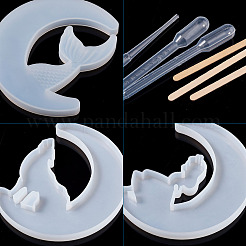 DIYシリコーンムーンモールドキット  焼き型  304ステンレススチールビーズピンセット付き  プラスチックドロッパー  白樺木製工芸品アイスクリームのスティック  ホワイト  128x101~104x10~11mm  4個/セット&nbsp;DIY-TA0008-30