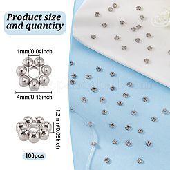 304ステンレススチールスペーサービーズ  花  粒状ビーズ  ステンレス鋼色  4x1.2mm  穴：1mm  100個/セット&nbsp;STAS-HY0001-48P