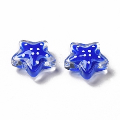 透明ガラスビーズ  水玉模様で  スター  ブルー  13x13x6.5mm  穴：1mm&nbsp;LAMP-M011-05H