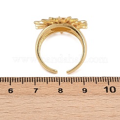 真鍮製の調節可能なカフスオープンリング  ゴールドカラー  太陽  21x22mm&nbsp;LS-RJEW-C145-03G