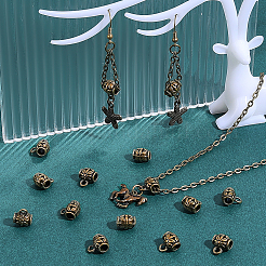 210 個のチベットスタイル合金チューブベイル  ループベイル  保釈ビーズ  花とドラム  アンティークブロンズ  9x7.5mm  穴：2mm  内径：3.5mm&nbsp;TIBE-PH0002-62AB