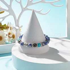 Gemstone & Agate Dzi Stretch Bracelet with Buddha Head&nbsp;BJEW-JB07710