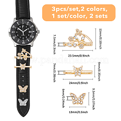 2セット2色の合金製時計バンド留め金  蝶＆花  プラチナ＆ライトゴールド  9~15x13~23.5x6~7.5mm  3個/セット  1セット/カラー&nbsp;FIND-FH0009-39