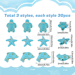90Pcs 3 Styles Dyed Synthetic Turquoise Beads Strands&nbsp;G-SC0002-79
