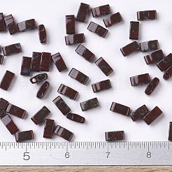 MIYUKIハーフティラビーズ  日本製シードビーズ  2の穴  （htl4521)不透明な赤いピカソ  5x2.3x1.9mm  穴：0.8mm  約2500個/100g&nbsp;SEED-J020-HTL4521