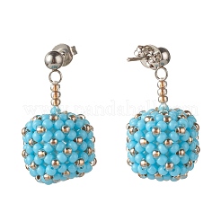 東方和種ビーズ ダングル スタッド ピアス  真鍮のピアスキャッチ  空色  28mm  ピン：0.8mm&nbsp;EJEW-JE04762-02