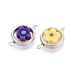 Polymer Clay Flower & CCB Ring Frame Links Connector Charms&nbsp;CLAY-T022-23M-A