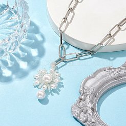 Flower Glass Seed Bead & Shell Pearl Pendant Necklaces&nbsp;NJEW-JN04740