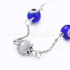 ナザールボンジュウランプワークジュエリーセット  ラップブレスレット＆ダングルピアス＆ネックレス  ファセットガラス付き  非磁性合成ヘマタイト  真鍮チューブビーズと304ステンレス鋼の金具  ゲインボロ  2-1/8インチ（5.5cm）  14.7インチ（37.5cm）  110mm  ピン：0.8mm&nbsp;SJEW-JS01041-02