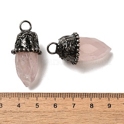 天然ローズクォーツは、ペンダントを指摘  アンティークシルバートーンの真鍮製の金具が付いたファセット加工の弾丸型チャーム  37~42x18mm  穴：5mm&nbsp;G-K381-02AS-02