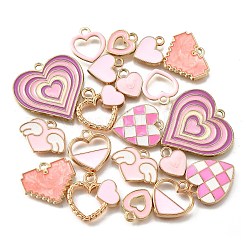 20個10スタイルアロイエナメルペンダント  ハート  ピンク  12~25x10~26x1~2.5mm  穴：1.5~2mm  2個/スタイル&nbsp;ENAM-FP0002-33