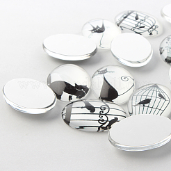 Black and White Theme Ornaments Decorations Glass Oval Flatback Cabochons&nbsp;X-GGLA-A003-13x18-BB