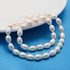 天然養殖淡水パールビーズ連売り  ライス  乳白色  直径7~8mm  穴：0.8mm  約45個/連  13.77インチ〜14.17インチ&nbsp;X-PEAR-L001-15
