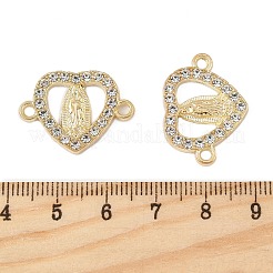 合金クリスタルラインストーンハートと聖母マリアリンクコネクタチャーム  ゴールドカラー  17.5x24x2.5mm  穴：2mm&nbsp;PALLOY-P312-06G