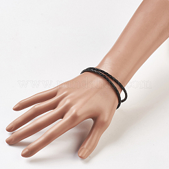 レザー編組コードラップブレスレット/ネックレス  2ループ  304ステンレススチール製マグネット式ネジ留め具付き  コラム  ブラック  16.5インチ〜16.9インチ（42~43cm）  3mm&nbsp;BJEW-JB03918-01