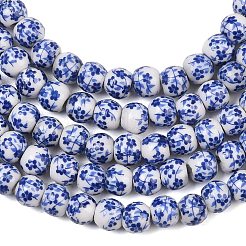 Handmade Flower Printed Porcelain Ceramic Beads Strands&nbsp;PORC-M005-6mm-10
