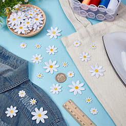 80個 4スタイルの花柄ポリエステル刺繍布アイロン接着/縫い付けパッチ  マスクと衣装のアクセサリー  アップリケ  ホワイト  17~40x1.5~2.5mm  20個/スタイル&nbsp;DIY-FG0008-09