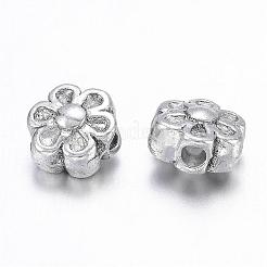 母の日の贈り物を作るための素敵な花チベットスタイルの合金ビーズ  亜鉛合金  鉛フリー＆カドミウムフリー  アンティークシルバー  直径約6.5mm  厚さ4.5mm  穴：1mm&nbsp;X-LF0252Y
