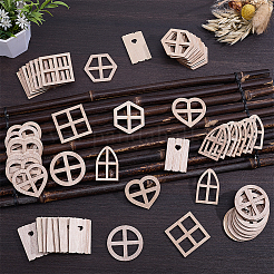 木製エルフドア 6スタイル 60個  ドールハウスアクセサリー  混合図形  40~49x28~45mm  10個/スタイル&nbsp;WOOD-WR0001-29