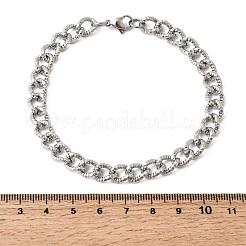ハンマー仕上げの201ステンレススチール製キューバンリンクチェーンブレスレット（女性用・男性用）  ステンレス鋼色  8.66インチ（22cm）&nbsp;STAS-T077-17P
