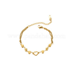 304ステンレススチールリンクブレスレット  女性用カーブチェーンブレスレット  ハート＆ラウンド  艶消し  18KGP本金メッキ  6.30インチ（16cm）&nbsp;WG0F64C-01