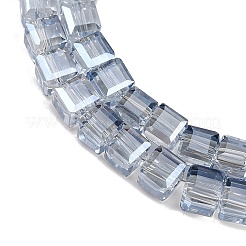 電気メッキ透明ガラスビーズ連売り  cude  多面カット  パール光沢メッキ  アクア  5~6x5.5~6x5.5~6mm  穴：1.2mm  約95~98個/連  20.07~20.86インチ（51~53cm）&nbsp;EGLA-B011-07A-PL04