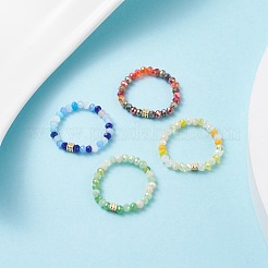 女性のためのキューブとガラスビーズストレッチフィンガーリング  ミックスカラー  usサイズ7 1/4(17.5mm)&nbsp;RJEW-JR00431