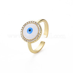 Flat Round with Evil Eye Enamel Lucky Cuff Ring&nbsp;RJEW-N035-084-NF