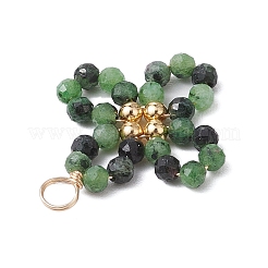 5Pcs 5 Styles Natural Green Aventurine & Moss Agate & TaiWan Jade & Ruby in Zoisite & Synthetic Green Goldstone Faceted Round Beaded Pendants&nbsp;PALLOY-JF03130