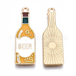 環境に優しい合金エナメルペンダント  カドミウムフリーと鉛フリー＆ニッケルフリー  ビール  ライトゴールド  ゴールデンロッド  33.5x10.5x1.5mm  穴：1.6mm&nbsp;X-ENAM-Q437-051-NR