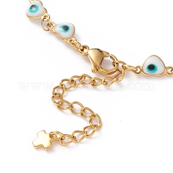 Heart Evil Eye 304 Stainless Steel Enamel Link Chains Bracelets & Necklaces Jewelry Sets&nbsp;SJEW-JS01153