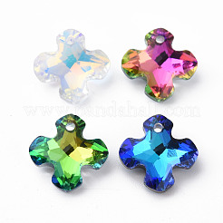 電気メッキガラスチャーム  シルバーメッキのボトム  多面カット  急降下  ミックスカラー  14x14x5mm  穴：1.2mm  30個/ボードについて  5ボード/ボックス&nbsp;EGLA-N006-013
